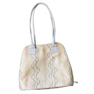 VTG Snakeskin Genuine Leather Shoulder Bag Cream Retro Y2K Top Handle Purse